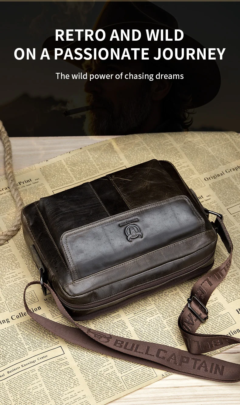 BULLCAPTAIN Genuine Leather Men's Crossbody Bag Large Capacity Casual Multifunctional Handbag A Fashion Business Briefcase