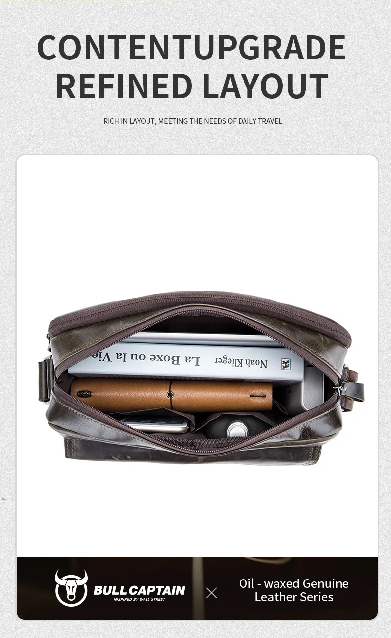 BULLCAPTAIN Genuine Leather Men's Crossbody Bag Large Capacity Casual Multifunctional Handbag A Fashion Business Briefcase