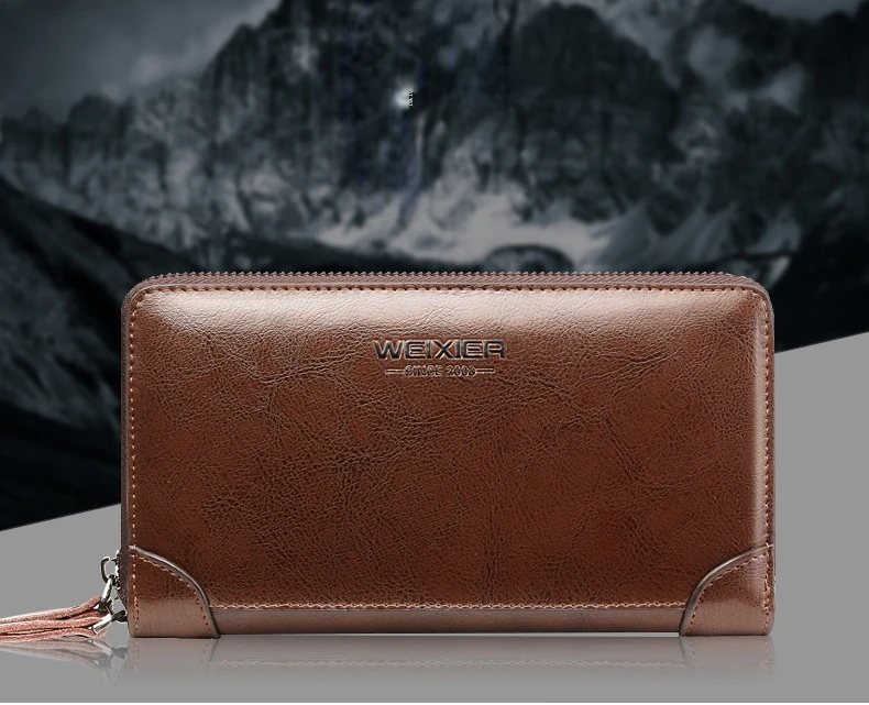 Men's Wallet Long Wallet Quality PU Leather Wallet Men's Double Zipper Coin Pocket Purse Youth Business Clutch Phone Bag