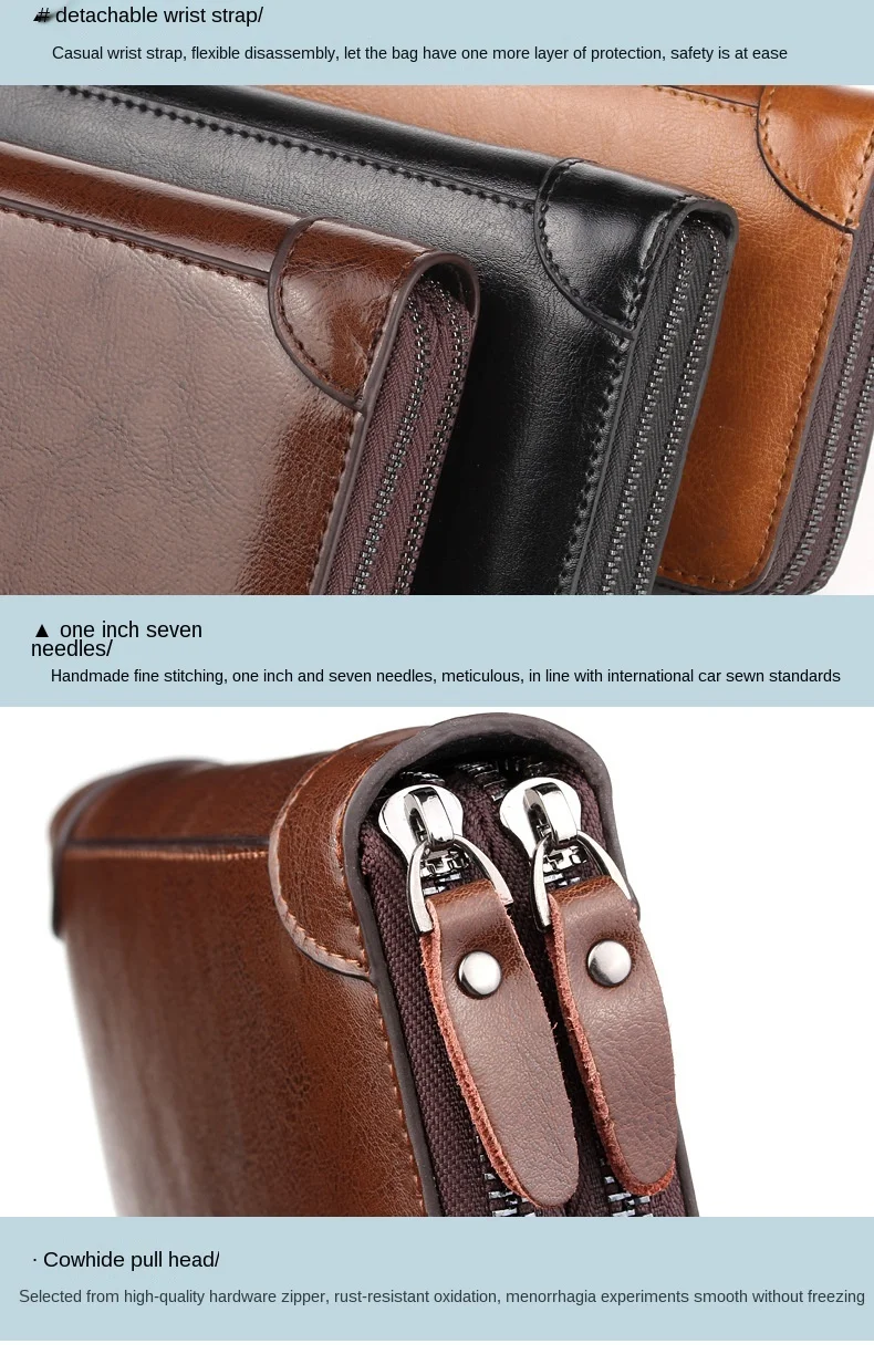 Men's Wallet Long Wallet Quality PU Leather Wallet Men's Double Zipper Coin Pocket Purse Youth Business Clutch Phone Bag