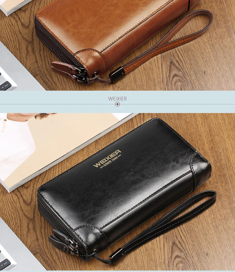 Men's Wallet Long Wallet Quality PU Leather Wallet Men's Double Zipper Coin Pocket Purse Youth Business Clutch Phone Bag