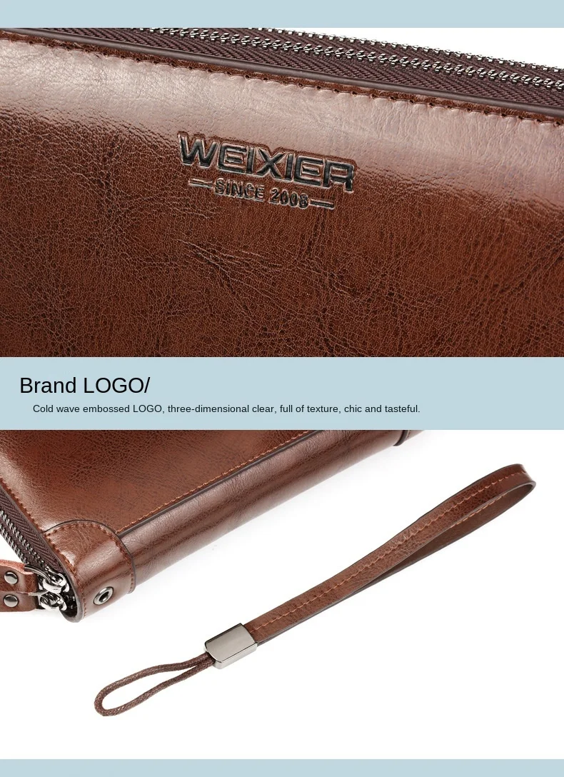Men's Wallet Long Wallet Quality PU Leather Wallet Men's Double Zipper Coin Pocket Purse Youth Business Clutch Phone Bag