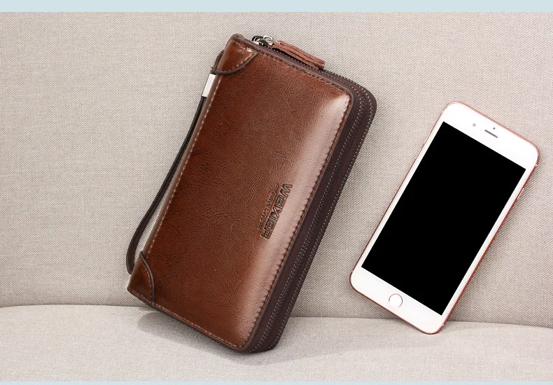 Men's Wallet Long Wallet Quality PU Leather Wallet Men's Double Zipper Coin Pocket Purse Youth Business Clutch Phone Bag