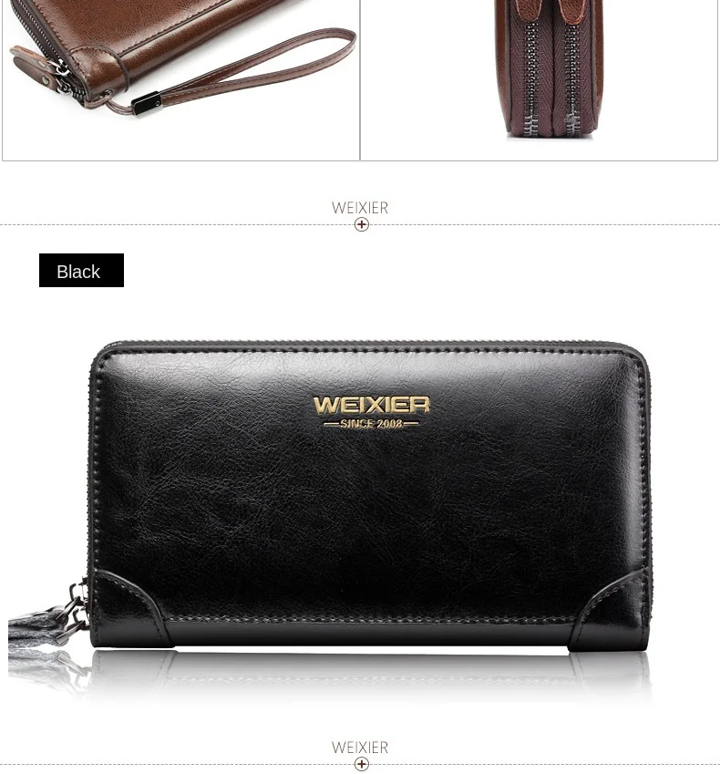 Men's Wallet Long Wallet Quality PU Leather Wallet Men's Double Zipper Coin Pocket Purse Youth Business Clutch Phone Bag