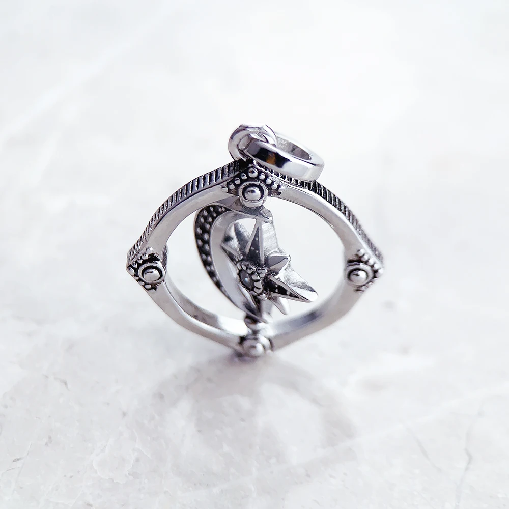 Moveable Star And Moon Pendant Brand New Fine Jewelry Accessories 925 Sterling Silver Vintage Gift For Woman