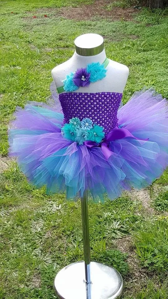 Lovely Girls Pink Cartoon Tutu Dress Baby Crochet Tulle Tutus with Dots Bow and Headband Set Kids Birthday Party Costume Dresses