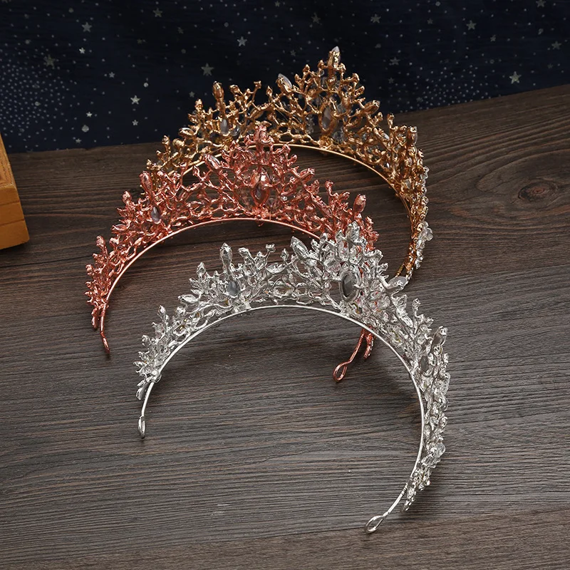 KMVEXO New Handmade Purple Champagne Crystal Bridal Tiaras Crown Women Wedding Headdress Crown Party Costume Hair Accessories