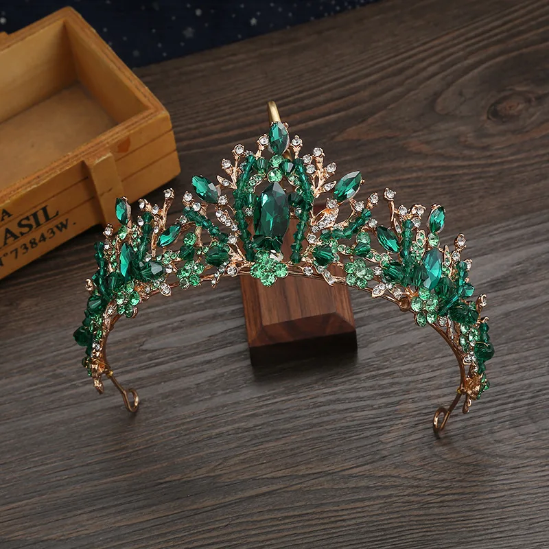 KMVEXO New Handmade Purple Champagne Crystal Bridal Tiaras Crown Women Wedding Headdress Crown Party Costume Hair Accessories