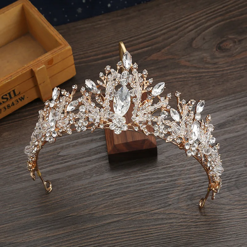 KMVEXO New Handmade Purple Champagne Crystal Bridal Tiaras Crown Women Wedding Headdress Crown Party Costume Hair Accessories