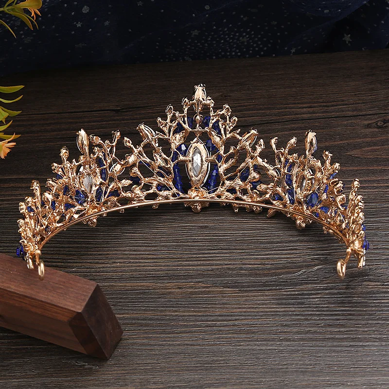 KMVEXO New Handmade Purple Champagne Crystal Bridal Tiaras Crown Women Wedding Headdress Crown Party Costume Hair Accessories