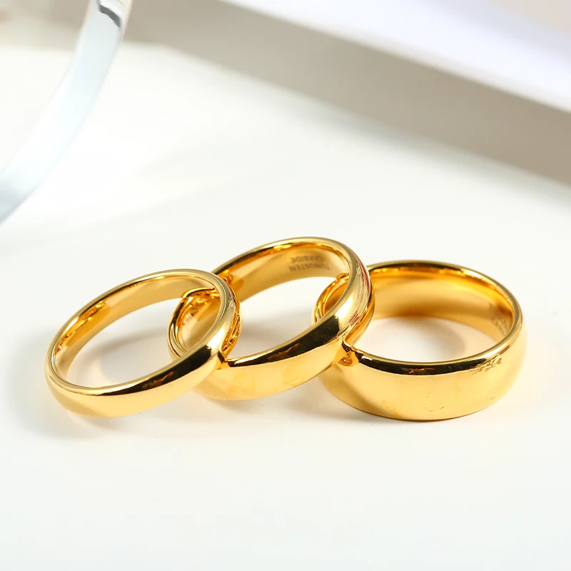 Classic Tungsten Carbide Rings Glod Color 4/6/8mm For Women Men Couple Wedding Bands Zirconia Engagement Christmas Gift Jewelry