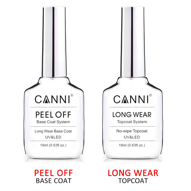 Canni TPO FREE HEMA FREE 18ml Long Wear Diamond Nowipe Top Coat Peeloff Base Coat Soak Off UV LED Gel Polish Nail Manicure
