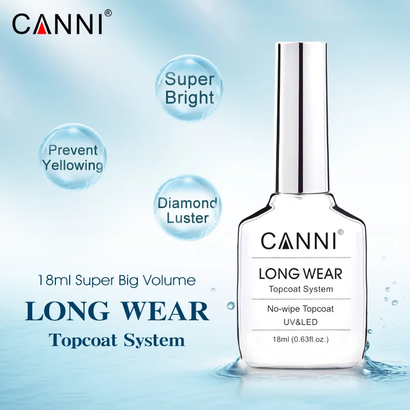 Canni TPO FREE HEMA FREE 18ml Long Wear Diamond Nowipe Top Coat Peeloff Base Coat Soak Off UV LED Gel Polish Nail Manicure