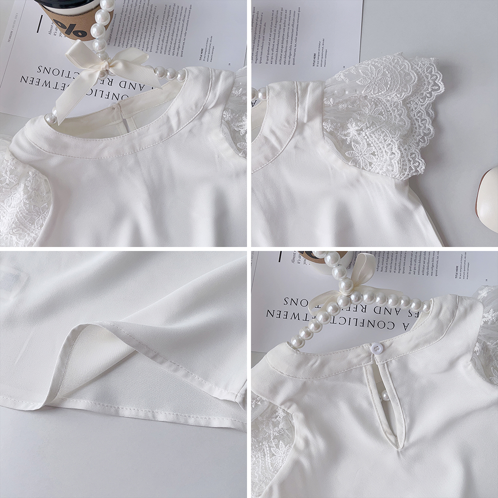 Bear Leader White Girls Short Sleeve T-Shirt Summer Kids Lace Sleeve Blouse Children's Clothing School Clothes Tops Kids Clothes