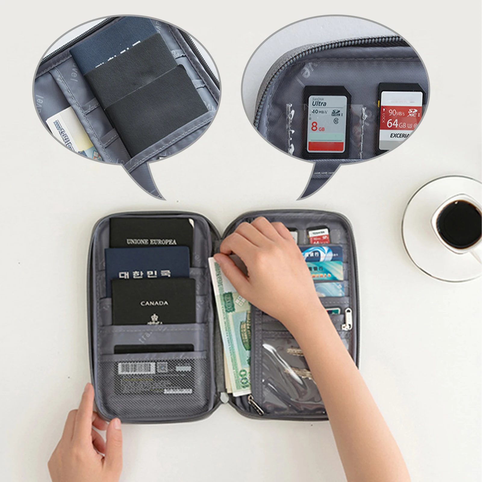 Waterproof Passport Holder Travel Wallet Multifunctional Small Credit Card Wallet Storage Bag Portable Document Storage Bag New