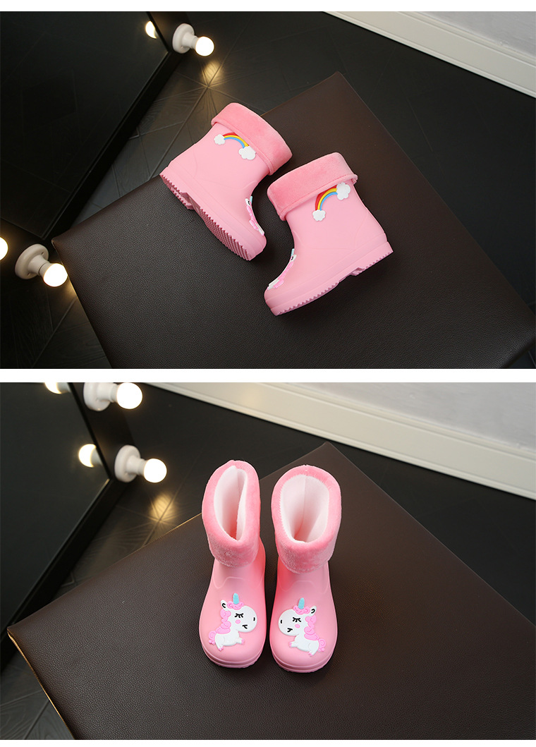 New Kids Rain Boots For Girls Rubber Rainboot Boys Baby Girls PVC Warm Children Waterproof Shoes Modis Cartoon Unicorn Removable
