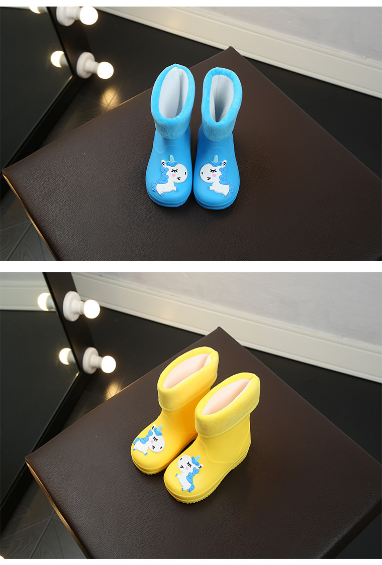 New Kids Rain Boots For Girls Rubber Rainboot Boys Baby Girls PVC Warm Children Waterproof Shoes Modis Cartoon Unicorn Removable