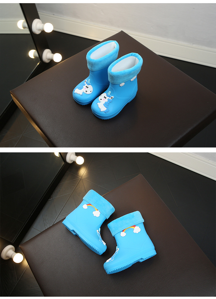 New Kids Rain Boots For Girls Rubber Rainboot Boys Baby Girls PVC Warm Children Waterproof Shoes Modis Cartoon Unicorn Removable