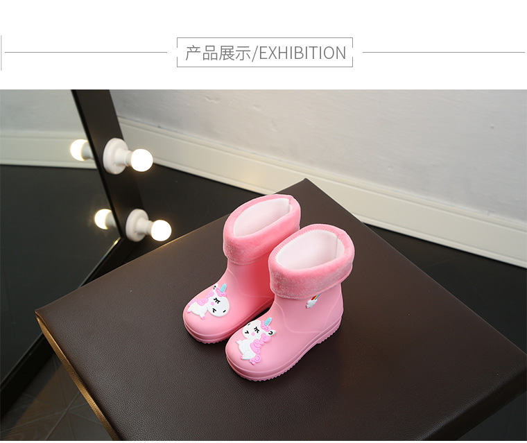 New Kids Rain Boots For Girls Rubber Rainboot Boys Baby Girls PVC Warm Children Waterproof Shoes Modis Cartoon Unicorn Removable