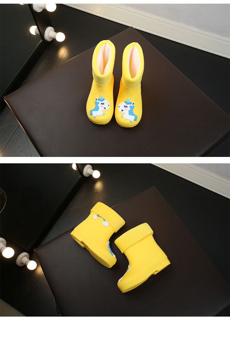 New Kids Rain Boots For Girls Rubber Rainboot Boys Baby Girls PVC Warm Children Waterproof Shoes Modis Cartoon Unicorn Removable