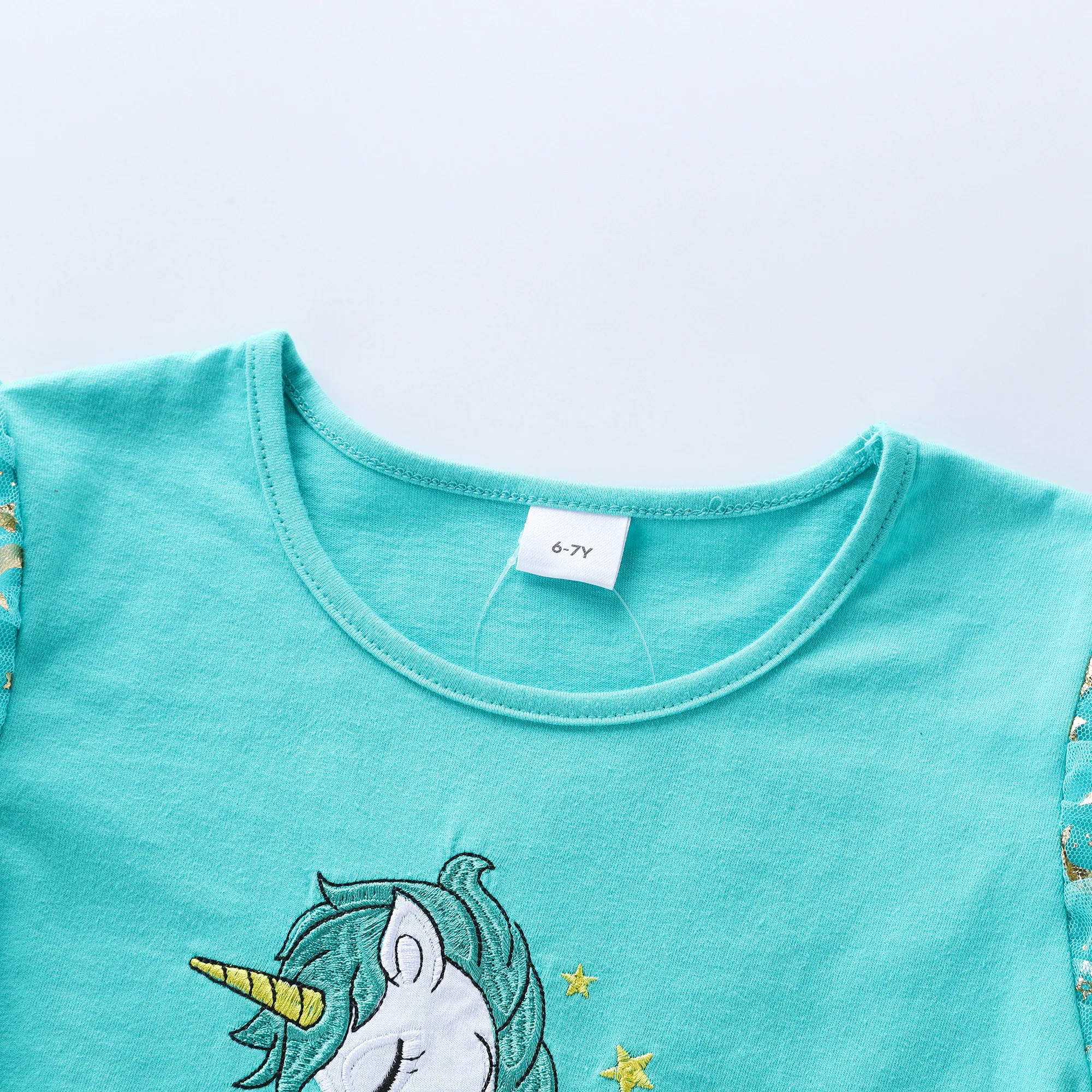 Girls' Autumn New Cotton Embroidered Cartoon Unicorn Mesh Dress