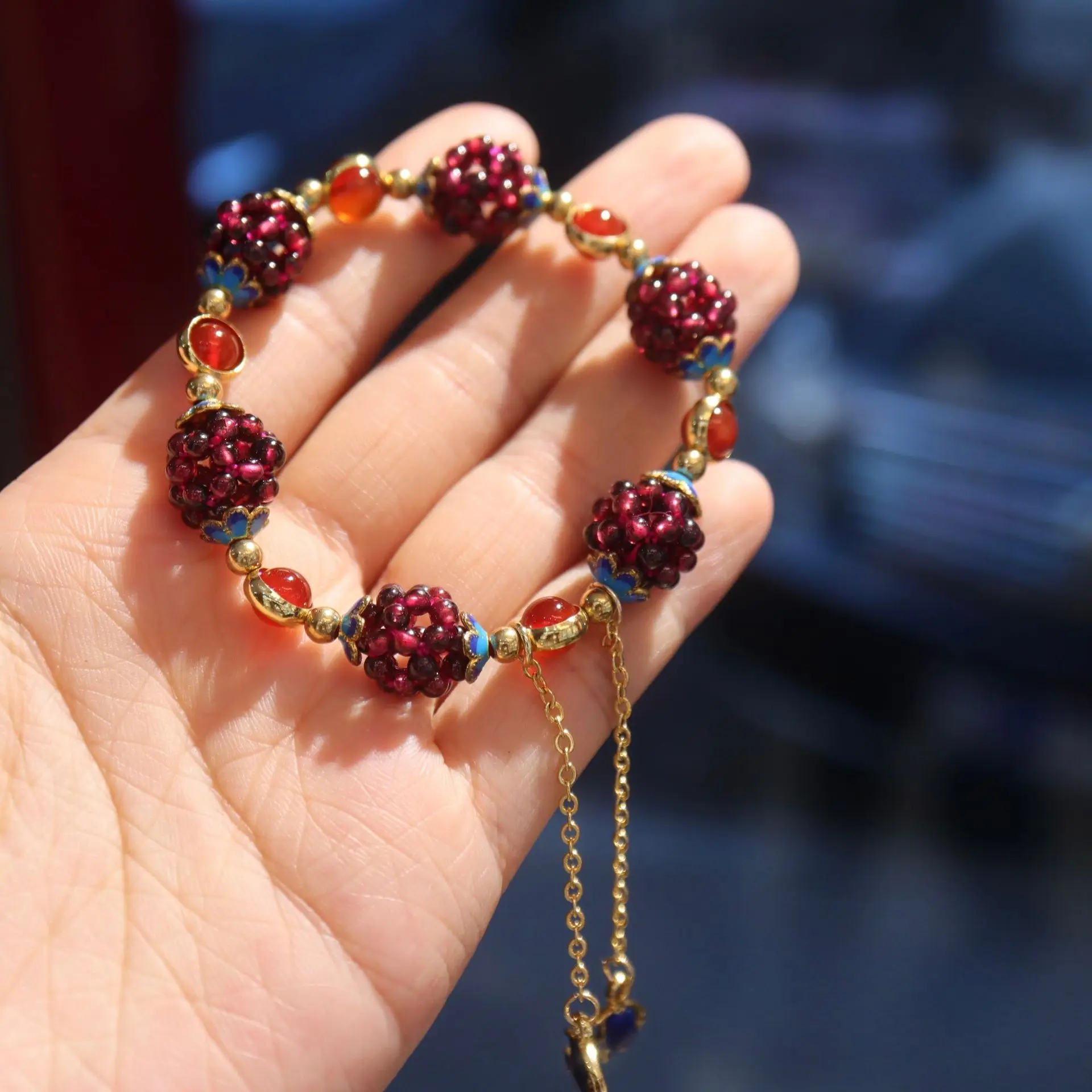 New Style Natural Garnet & Amazonite Stone 14K Gold Filled Female Bracelet Jewelry For Women Birthday Gifts No Fade