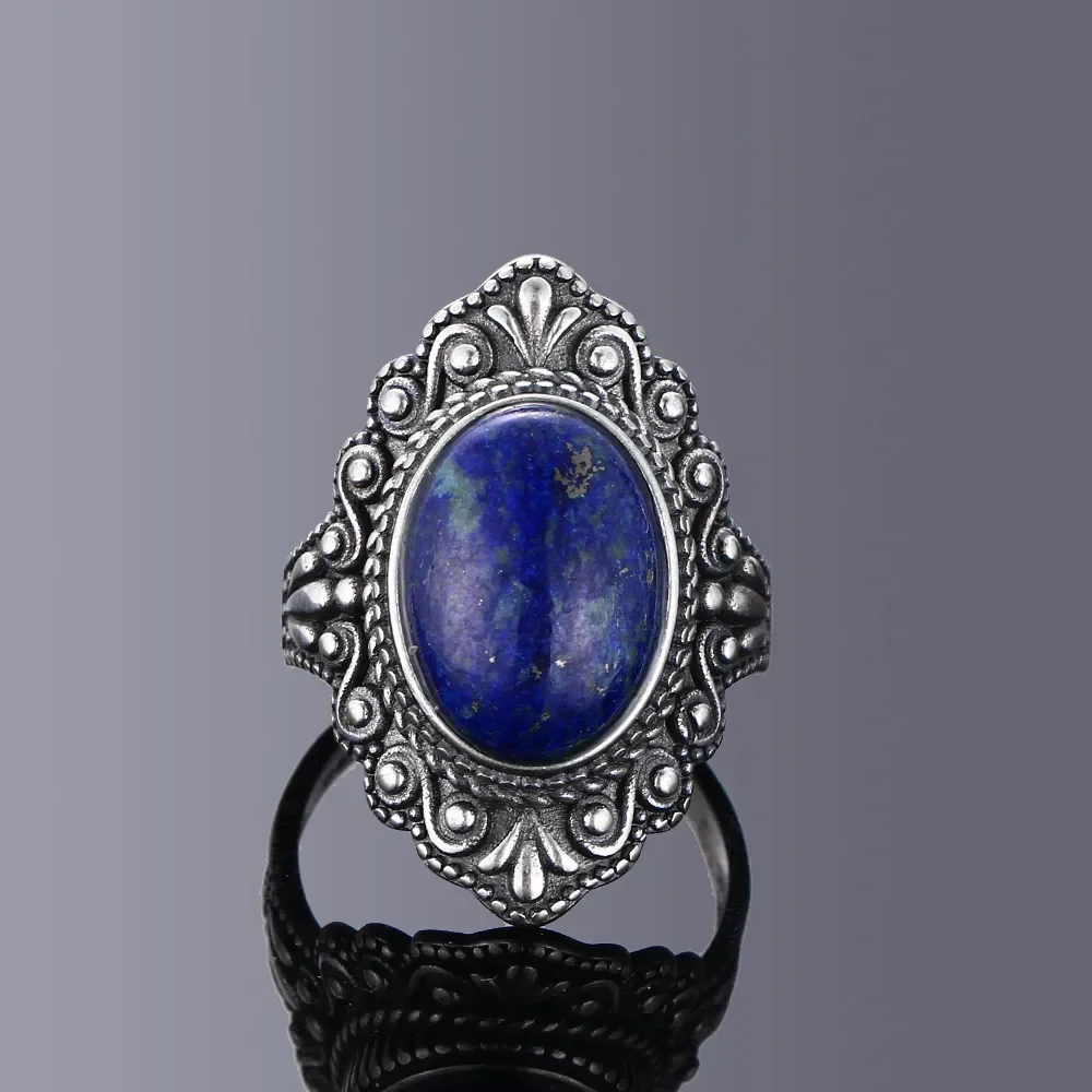 Oval Natural Labradorite Rings for Women Men S925 Silver Ring Finger Ring Retro Gemstone Rings Jewelry Party Gift