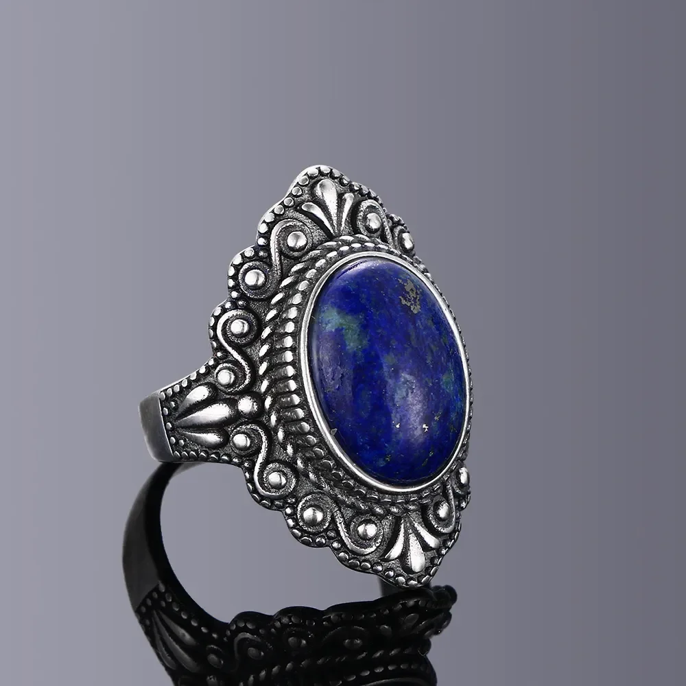 Oval Natural Labradorite Rings for Women Men S925 Silver Ring Finger Ring Retro Gemstone Rings Jewelry Party Gift