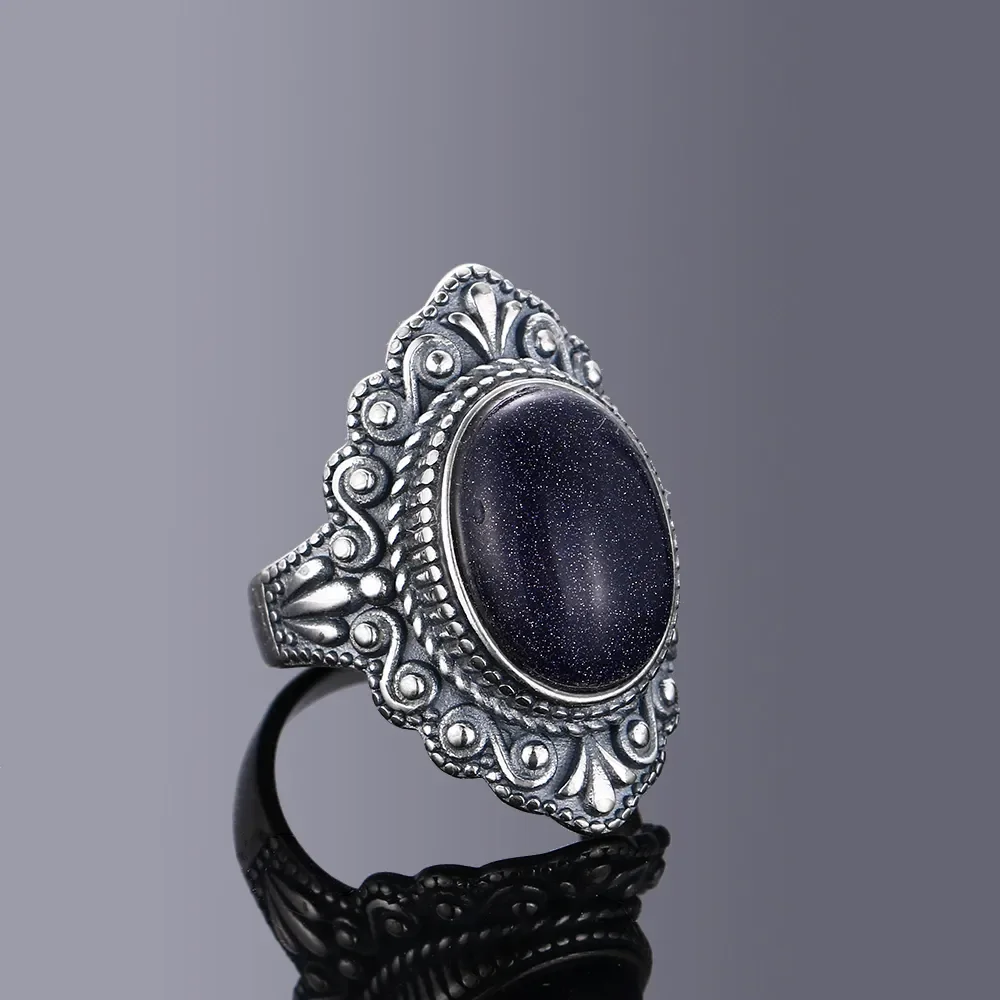 Oval Natural Labradorite Rings for Women Men S925 Silver Ring Finger Ring Retro Gemstone Rings Jewelry Party Gift