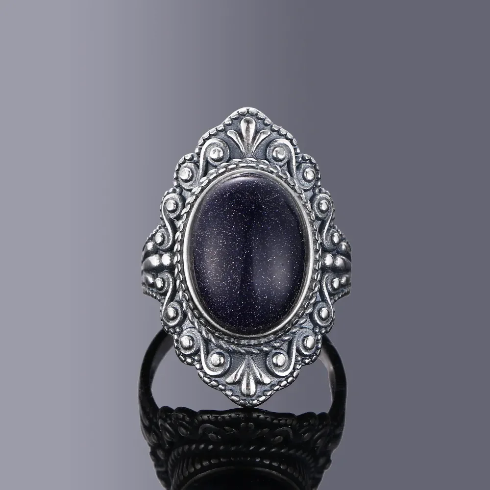 Oval Natural Labradorite Rings for Women Men S925 Silver Ring Finger Ring Retro Gemstone Rings Jewelry Party Gift