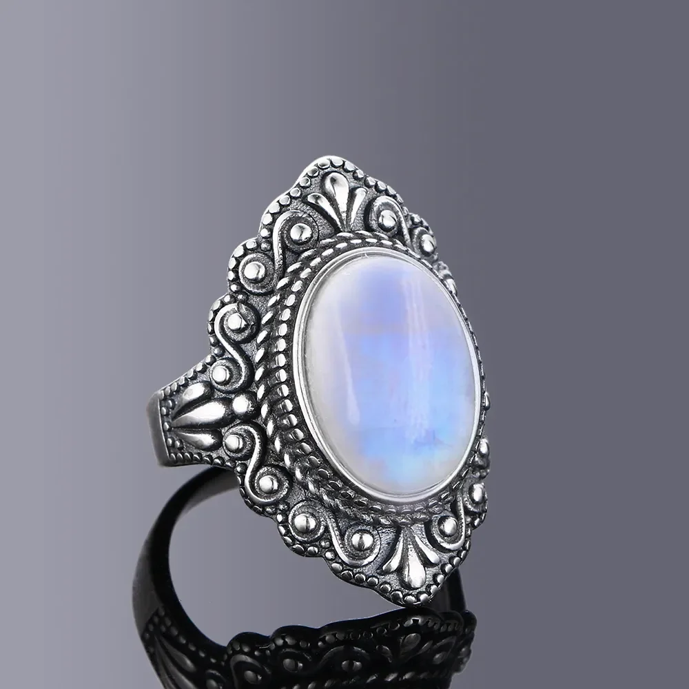 Oval Natural Labradorite Rings for Women Men S925 Silver Ring Finger Ring Retro Gemstone Rings Jewelry Party Gift