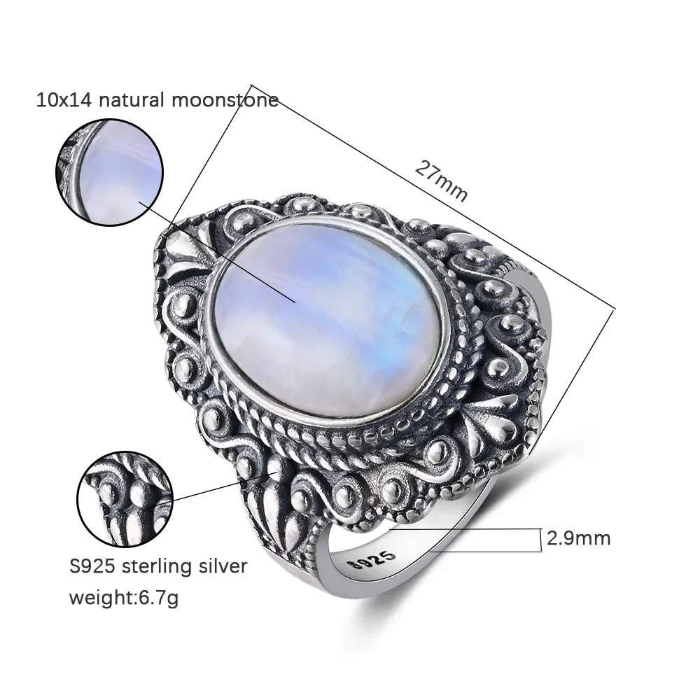 Oval Natural Labradorite Rings for Women Men S925 Silver Ring Finger Ring Retro Gemstone Rings Jewelry Party Gift