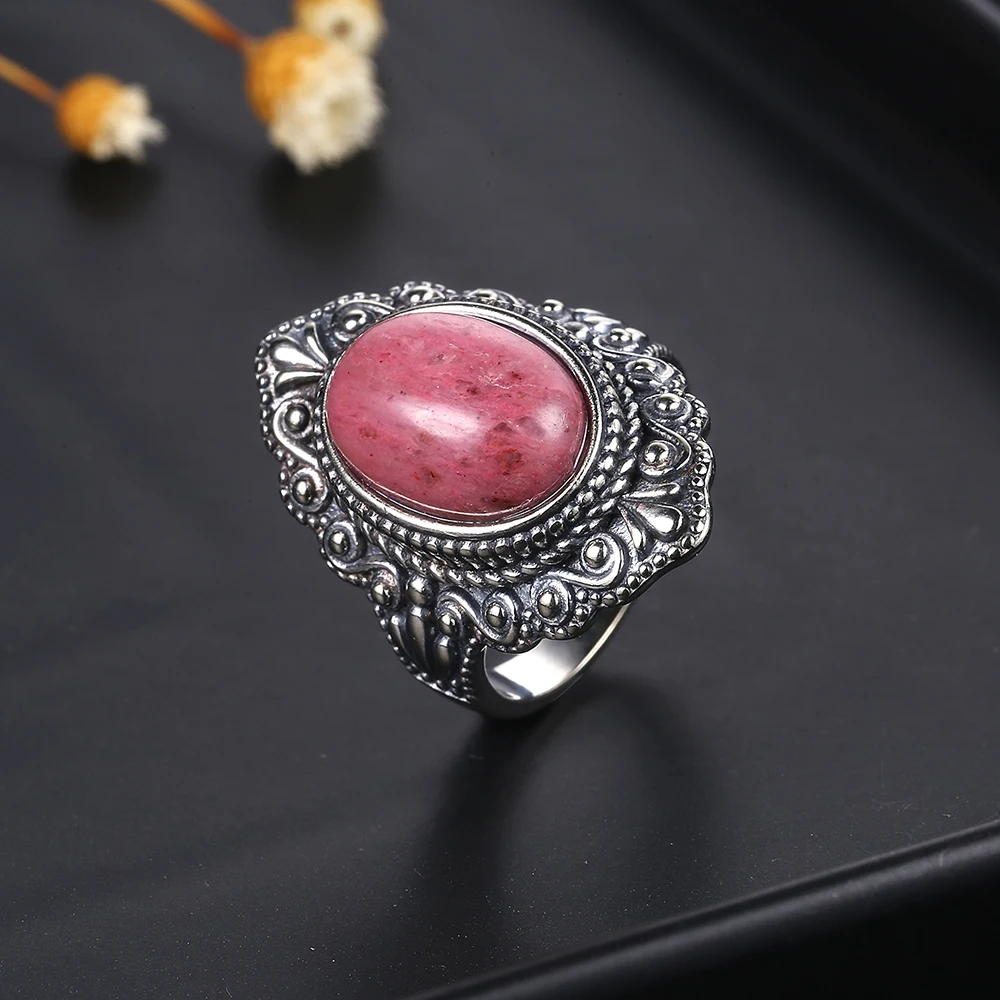 Oval Natural Labradorite Rings for Women Men S925 Silver Ring Finger Ring Retro Gemstone Rings Jewelry Party Gift