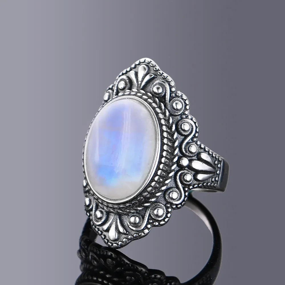 Oval Natural Labradorite Rings for Women Men S925 Silver Ring Finger Ring Retro Gemstone Rings Jewelry Party Gift