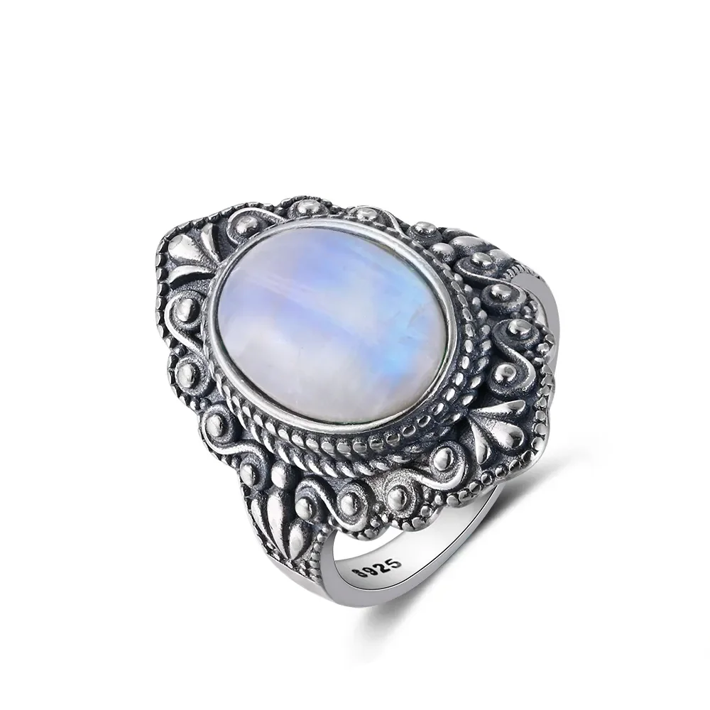 Oval Natural Labradorite Rings for Women Men S925 Silver Ring Finger Ring Retro Gemstone Rings Jewelry Party Gift