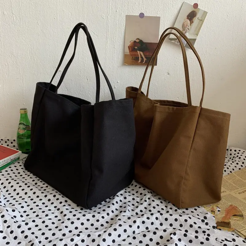 Yogodlns Cusual Canvas Handbag For Women Large Capacity Tote Bag Simple Solid Color Shoulder Bag Shopping Big Reusable Lady Tote
