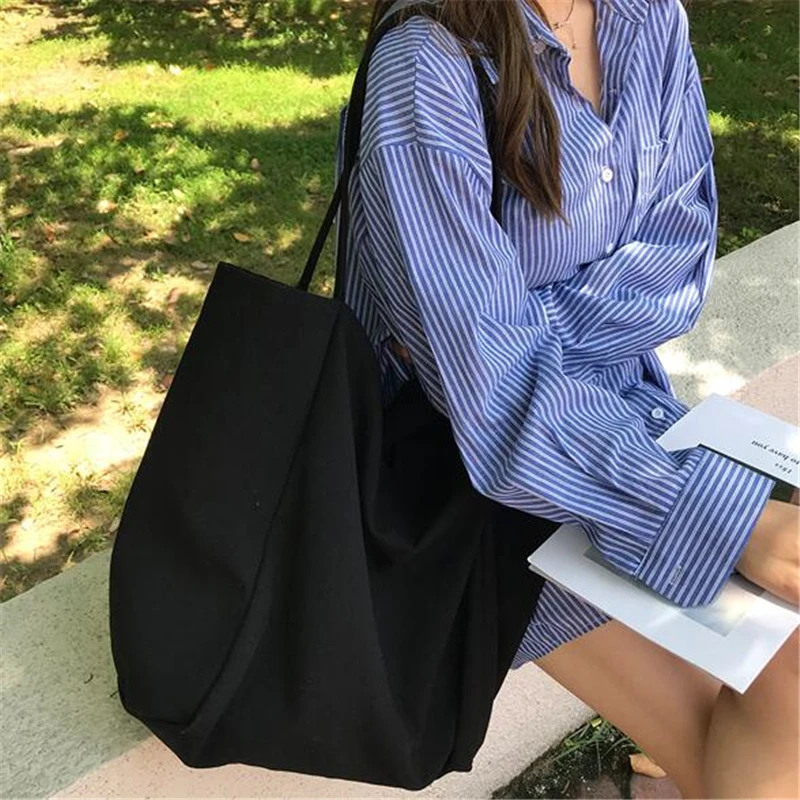 Yogodlns Cusual Canvas Handbag For Women Large Capacity Tote Bag Simple Solid Color Shoulder Bag Shopping Big Reusable Lady Tote