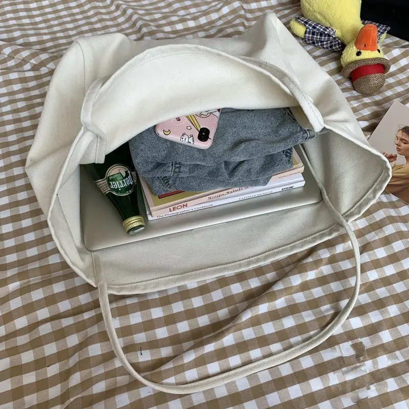 Yogodlns Cusual Canvas Handbag For Women Large Capacity Tote Bag Simple Solid Color Shoulder Bag Shopping Big Reusable Lady Tote