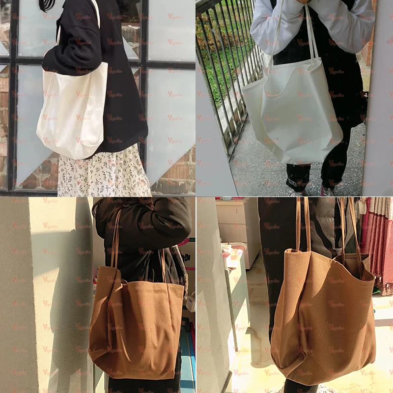 Yogodlns Cusual Canvas Handbag For Women Large Capacity Tote Bag Simple Solid Color Shoulder Bag Shopping Big Reusable Lady Tote