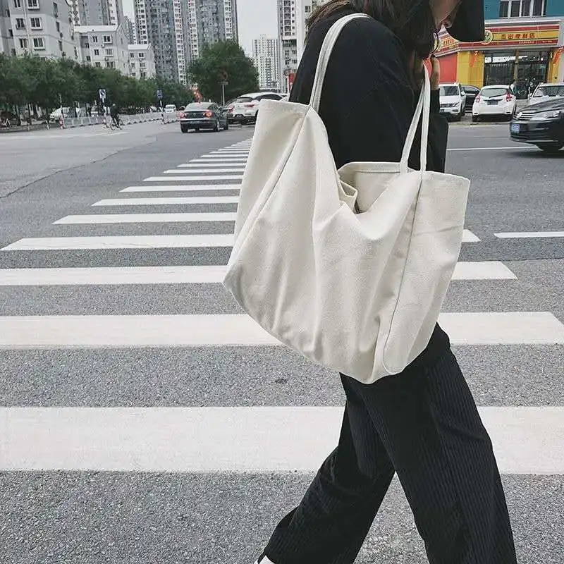 Yogodlns Cusual Canvas Handbag For Women Large Capacity Tote Bag Simple Solid Color Shoulder Bag Shopping Big Reusable Lady Tote