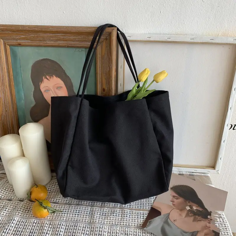 Yogodlns Cusual Canvas Handbag For Women Large Capacity Tote Bag Simple Solid Color Shoulder Bag Shopping Big Reusable Lady Tote
