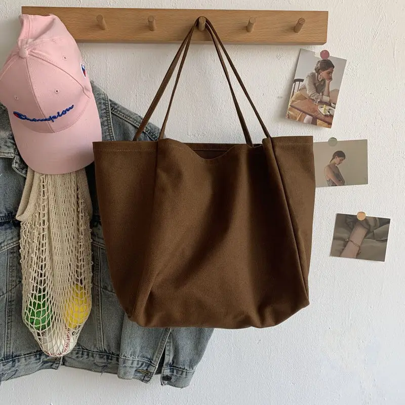 Yogodlns Cusual Canvas Handbag For Women Large Capacity Tote Bag Simple Solid Color Shoulder Bag Shopping Big Reusable Lady Tote
