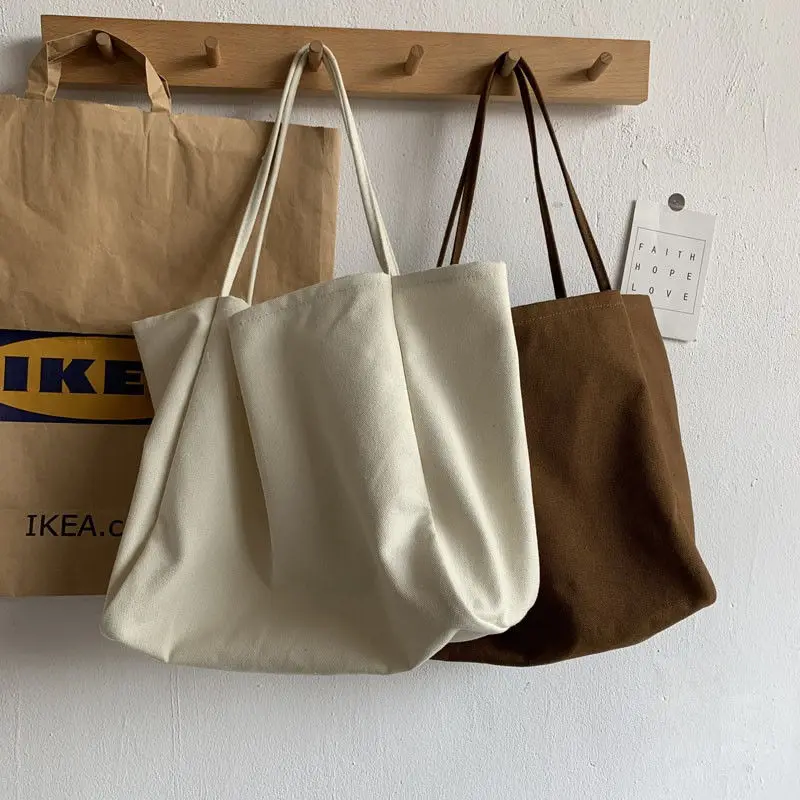 Yogodlns Cusual Canvas Handbag For Women Large Capacity Tote Bag Simple Solid Color Shoulder Bag Shopping Big Reusable Lady Tote