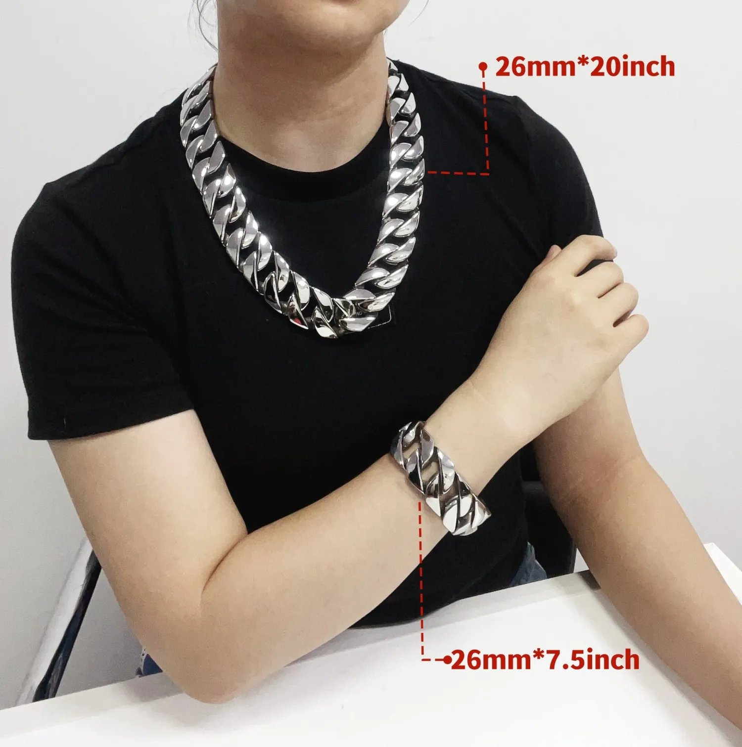 Stainless Steel 26/32mm Cuban Link Chain Necklace Hip Hop Punk Men's Chunky Waterproof Choker Jewelry SDA