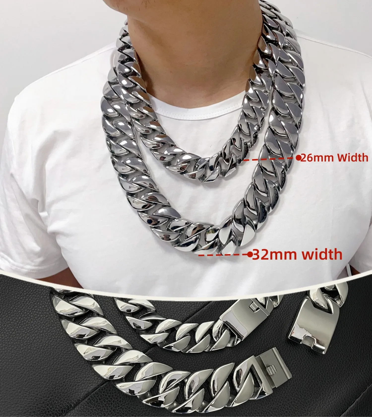 Stainless Steel 26/32mm Cuban Link Chain Necklace Hip Hop Punk Men's Chunky Waterproof Choker Jewelry SDA