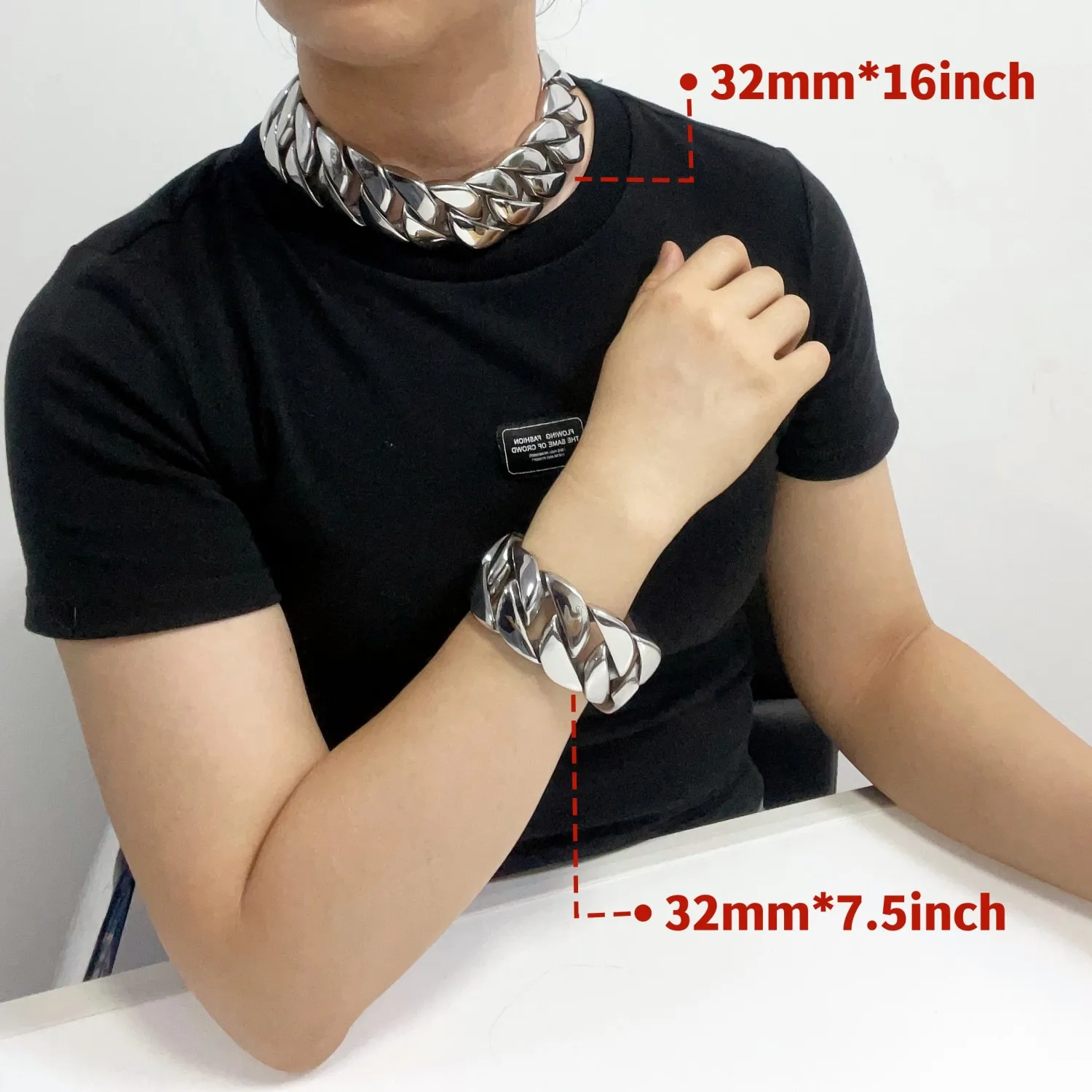 Stainless Steel 26/32mm Cuban Link Chain Necklace Hip Hop Punk Men's Chunky Waterproof Choker Jewelry SDA