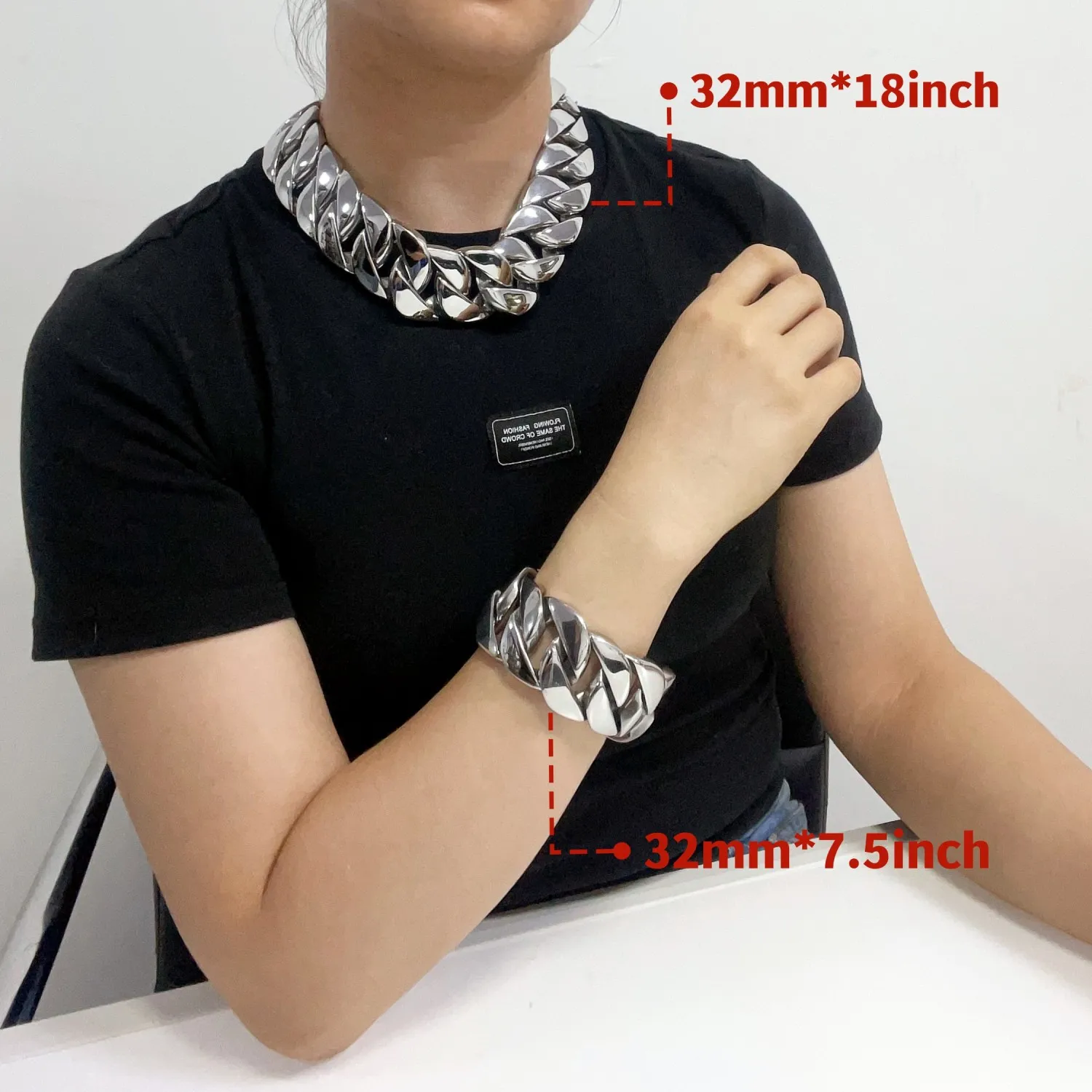 Stainless Steel 26/32mm Cuban Link Chain Necklace Hip Hop Punk Men's Chunky Waterproof Choker Jewelry SDA