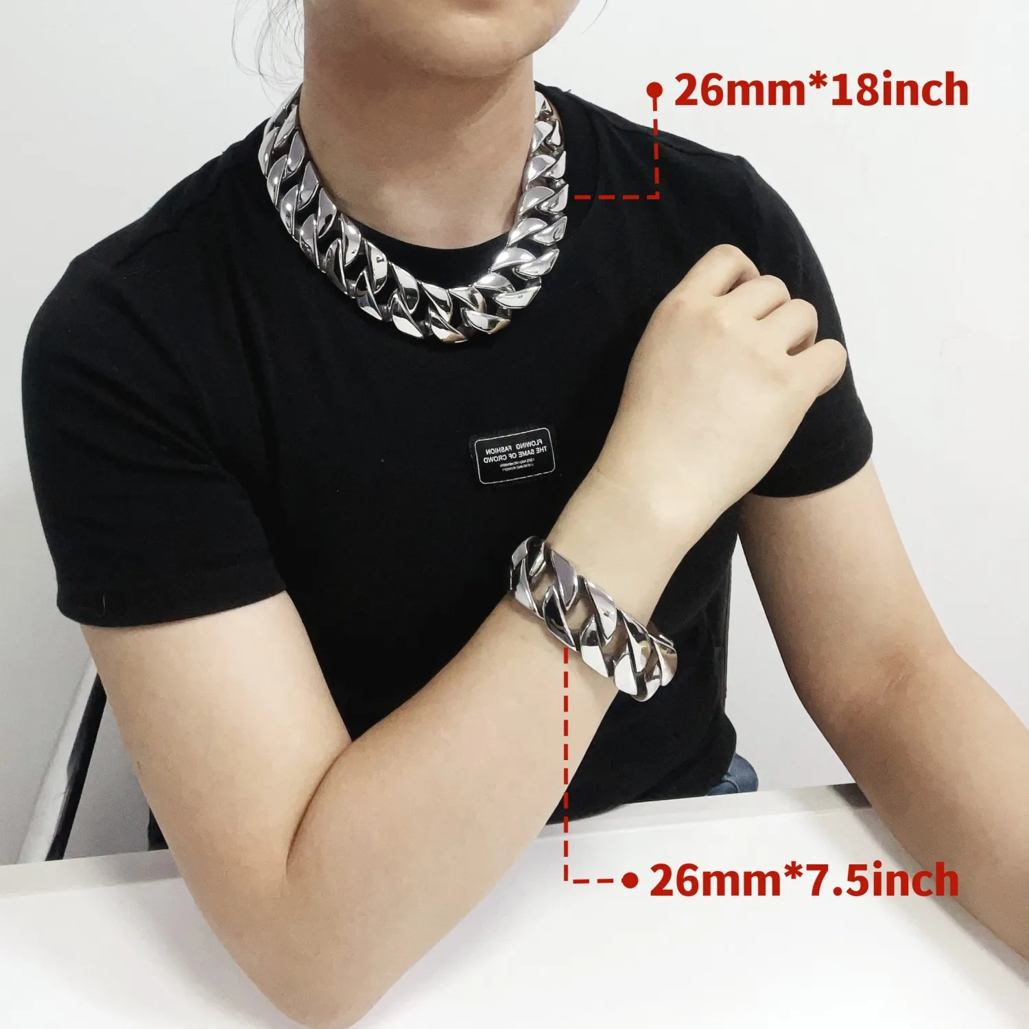 Stainless Steel 26/32mm Cuban Link Chain Necklace Hip Hop Punk Men's Chunky Waterproof Choker Jewelry SDA