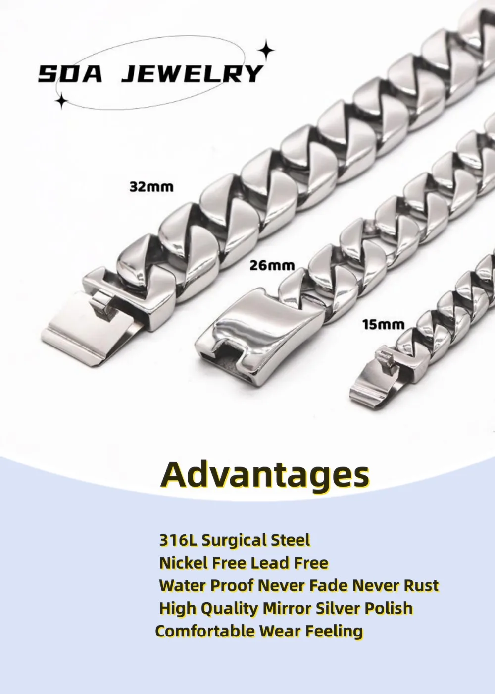 Stainless Steel 26/32mm Cuban Link Chain Necklace Hip Hop Punk Men's Chunky Waterproof Choker Jewelry SDA