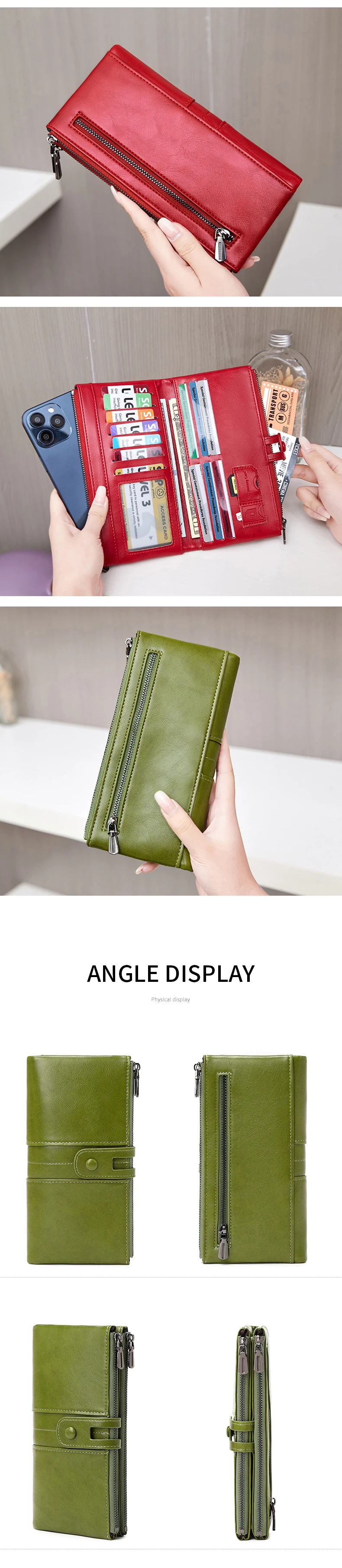 Hot Selling RFID Women's Long Wallet PU Leather Handbag with Multiple Card Slots, Coin Zipper Wallet, Women's Mobile Wallet